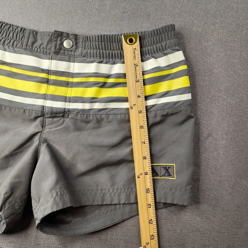 Armani Exchange Mens Gray Yellow Striped Swim Trunks Shorts Size Small AX Logo